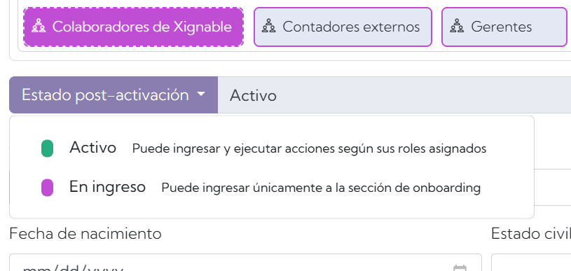 Estado post-activación