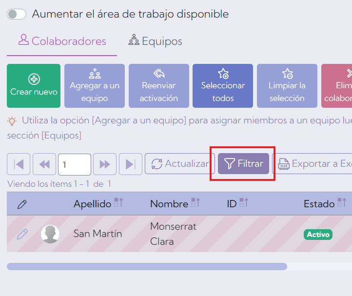 Ver colaboradores eliminados