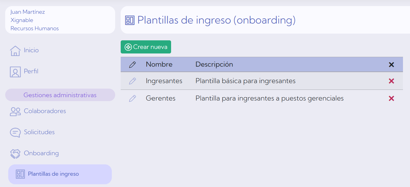 Plantillas de ingreso