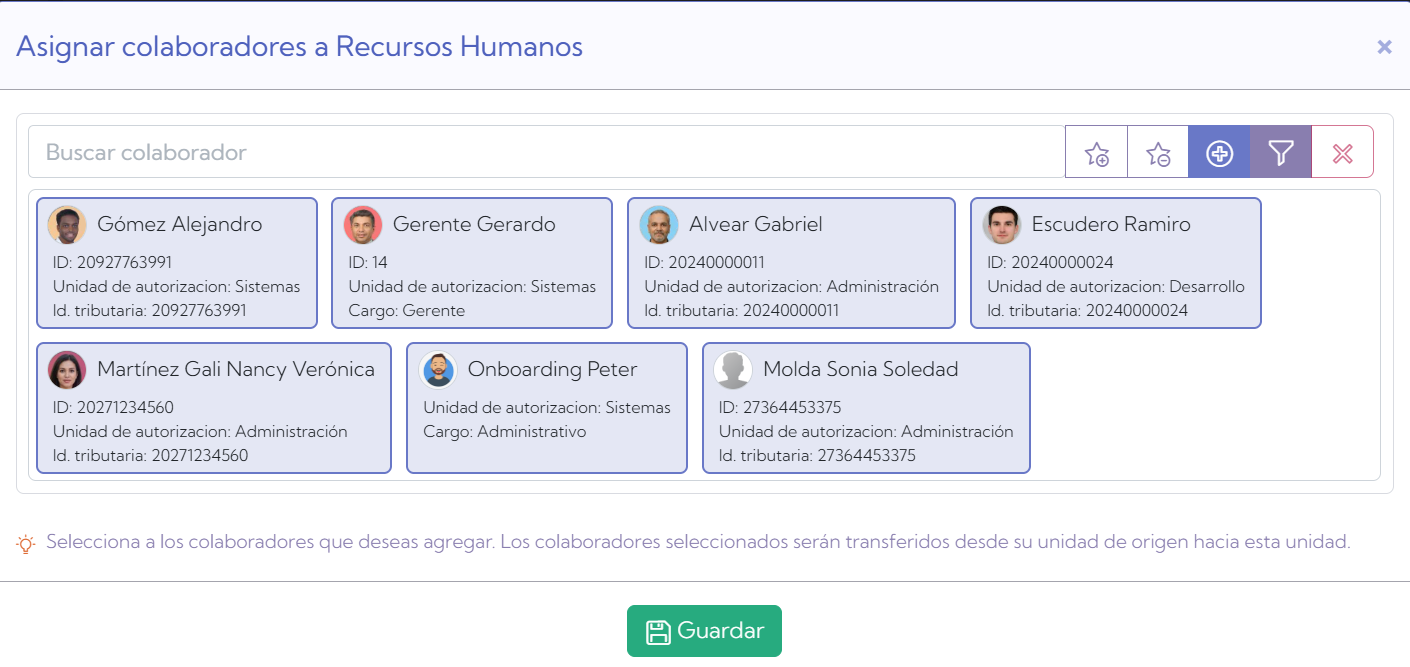 Asignación de colaboradores