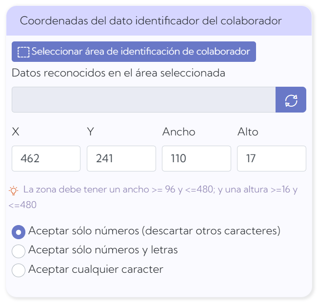 Coordenadas del dato identificador del colaborador