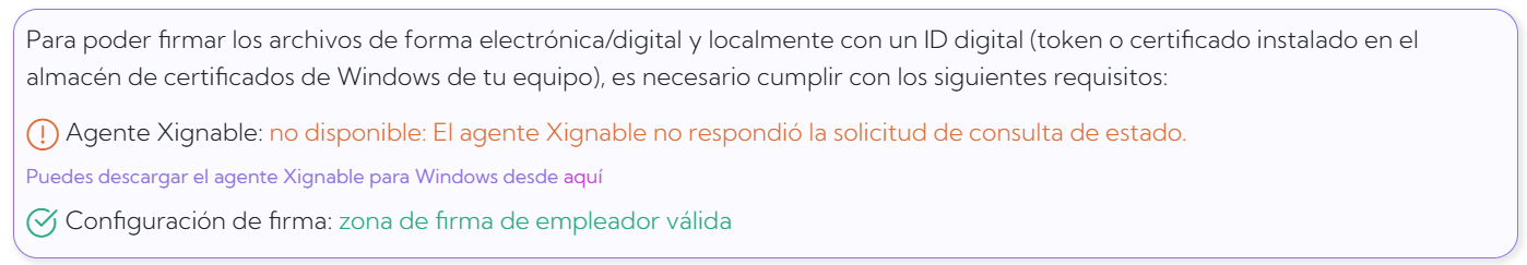 Agente Xignable no disponible