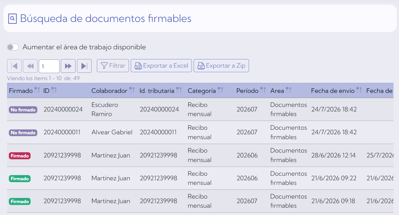 Pantalla de búsqueda de documentos